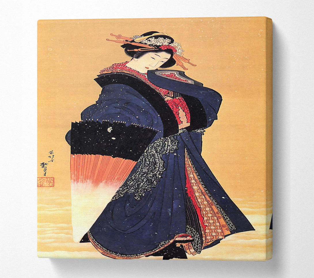  A Canvas Print of Hokusai Beauty With Umbrella In The Snow Canvas Wall Art