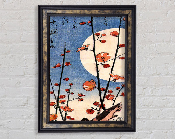 Hiroshige Blooming Plum Tree With Full Moon Framed Print