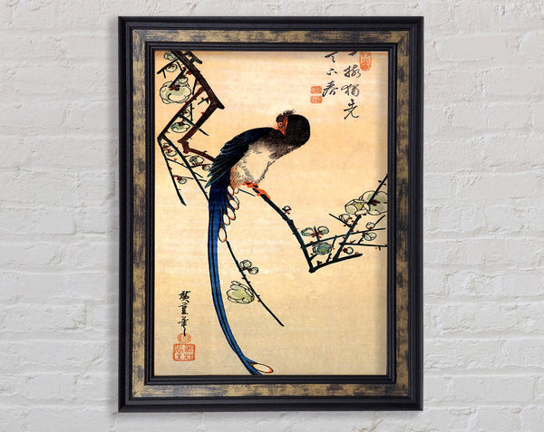 Hiroshige Blue Bird On A Plumtree Framed Print