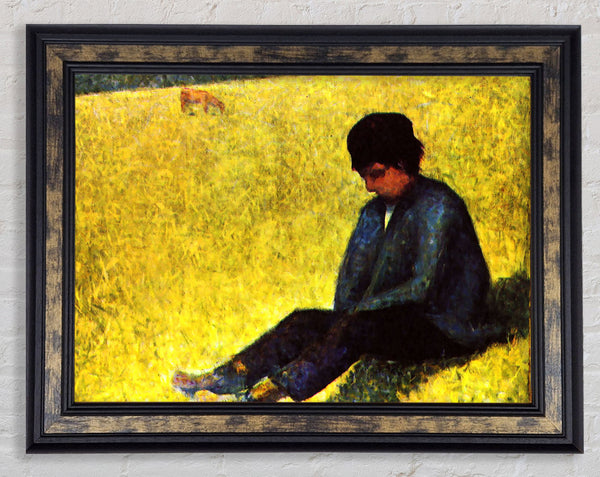 Seurat Boy Sitting On A Lawn Framed Print