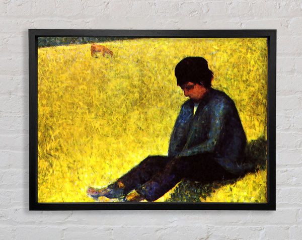 Seurat Junge sitzt auf einem Rasen