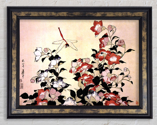 Hokusai Chinese Bell Flower And Dragon-Fly Framed Print