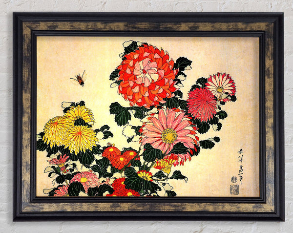 Hokusai Chrysanthemum And Bee Framed Print