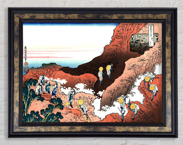 Hokusai Climbing On Mt Fuji Framed Print