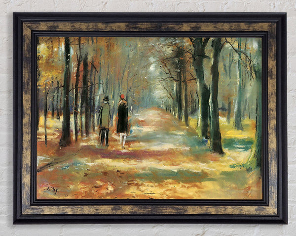Lesser Ury Couple Walking In The Woods Framed Print