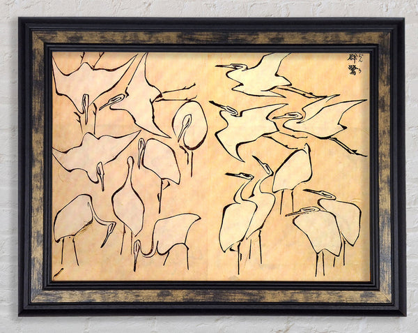 Hokusai Cranes Framed Print