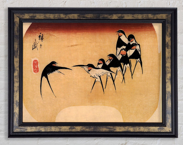 Hiroshige Dancing Swallows Framed Print