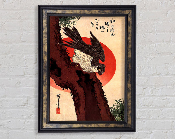Hiroshige Falcon On A Pine With Rising Sun Framed Print