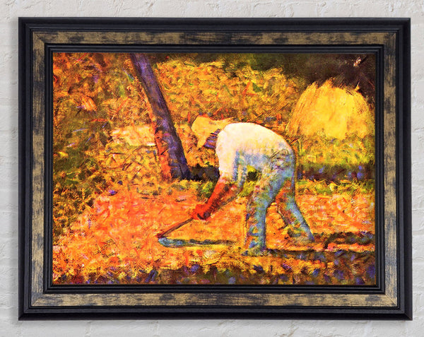 Seurat Farmer With Hoe Framed Print