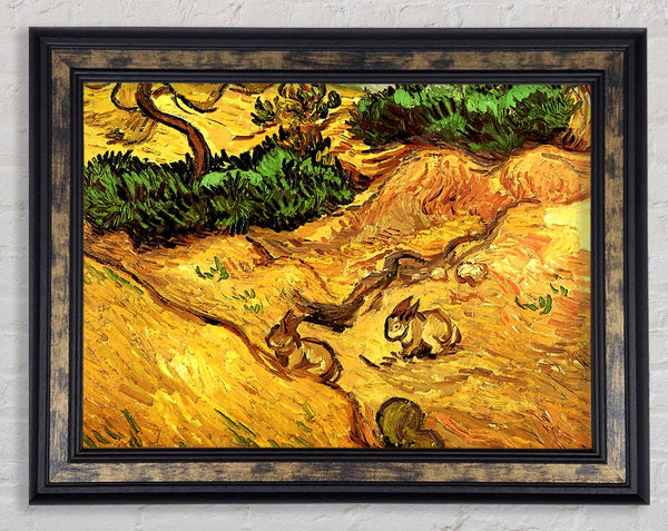 Van Gogh Field With Two Rabbits Framed Print