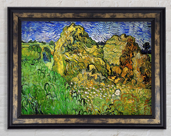 Van Gogh Field With Wheat Stacks Framed Print