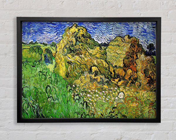 Van Gogh Field With Wheat Stacks Framed Print