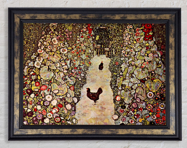 Klimt Garden Path With Chickens Framed Print