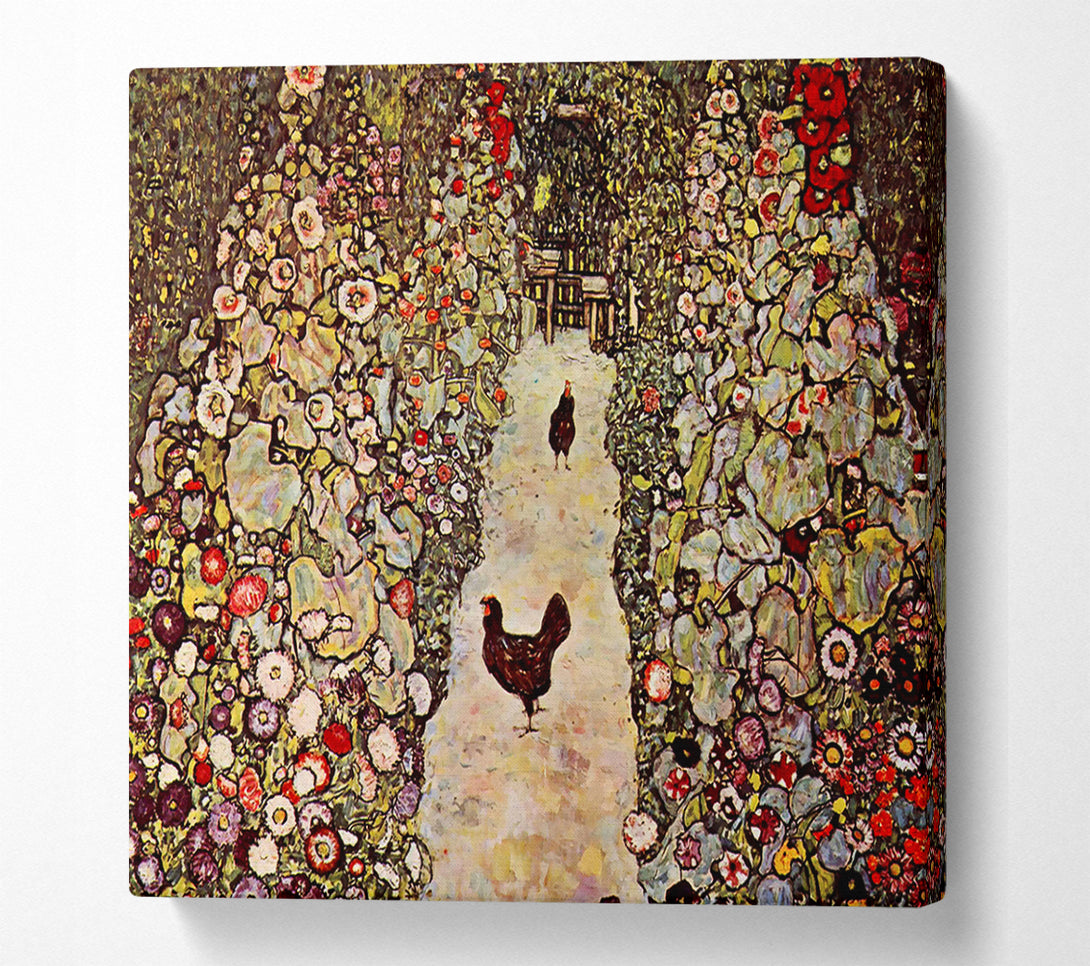  A Canvas Print of Klimt Garden Path With Chickens Canvas Wall Art