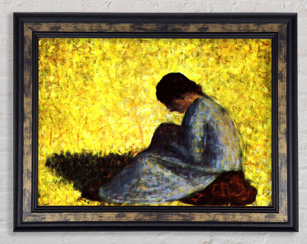 Seurat Girl Seated On The Lawn Framed Print
