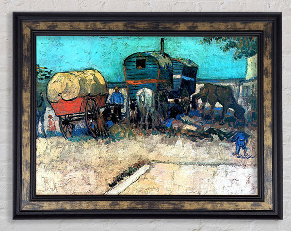 Van Gogh Gypsy Camp With Horse Carriage Framed Print