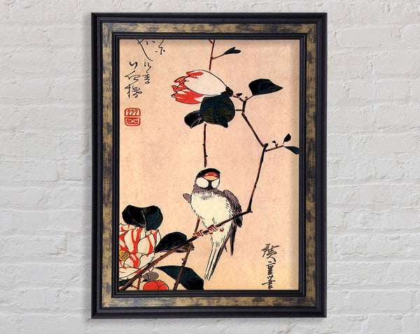 Hiroshige Java Sparrow On A Magnolia Branch Framed Print