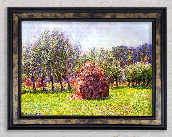 Monet Heap Of Hay In The Field Framed Print
