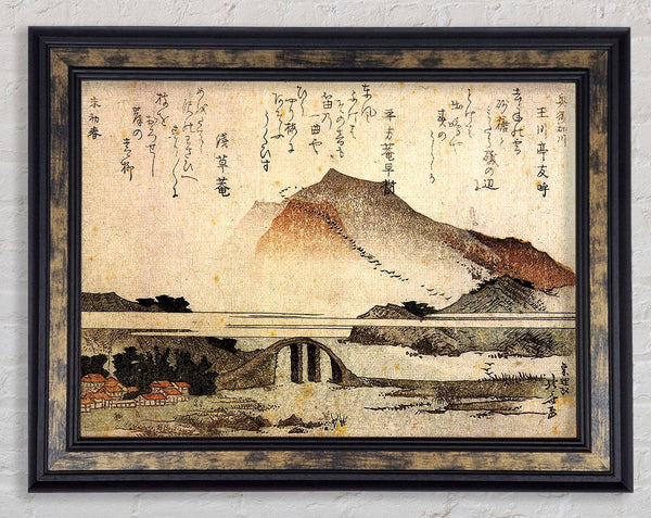 Hokusai Berglandschaft mit einer Brücke