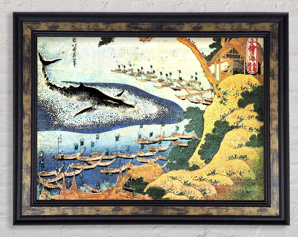 Hokusai Ocean Landscape And Whale Framed Print