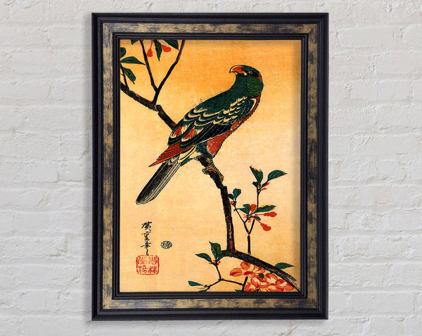 Hiroshige Parrot On A Blooming Branch Framed Print