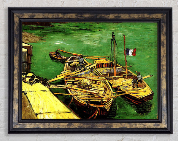 Van Gogh Quay With Men Unloading Sand Barges Framed Print