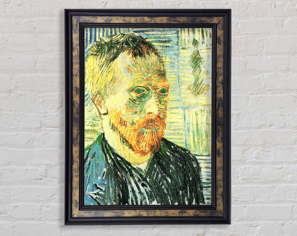 Van Gogh Self Portrait With Background Of Japanese Woodblock Framed Print