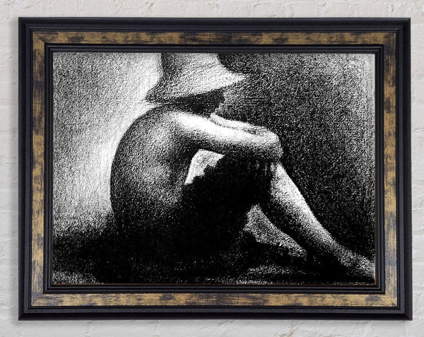 Seurat Sitting Boy In Straw Hat Framed Print