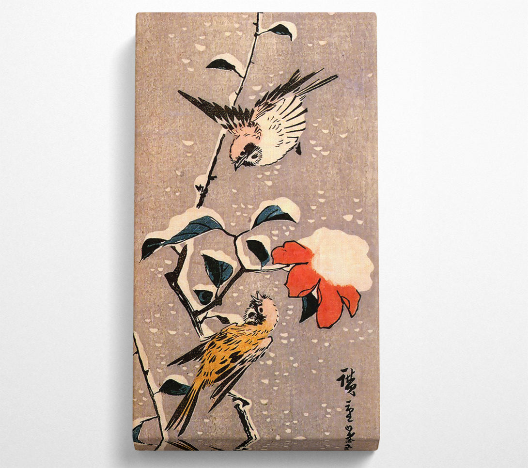  A Canvas Print of Hiroshige Sparrows And Camelias With Snow Canvas Art