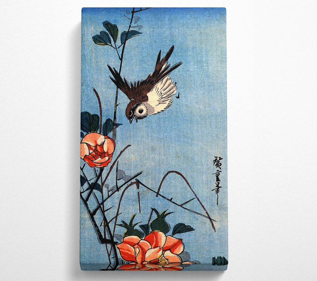  A Canvas Print of Hiroshige Sparrows And Wild Rose Canvas Wall Art