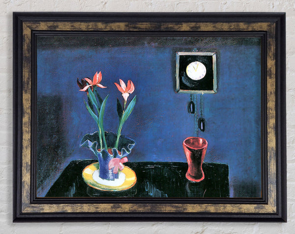 Walter Gramatte Still Life With Clock And Tulip Pot Framed Print