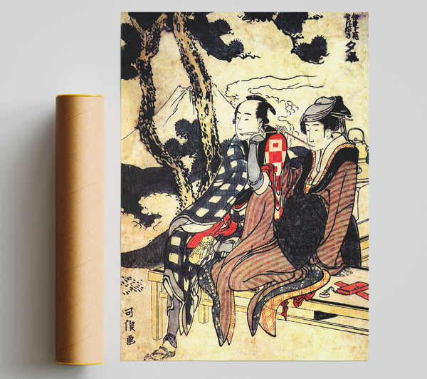Hokusai Traveling Couple Print