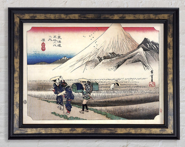 Hiroshige Travellers Passing Mount Fuji Framed Print