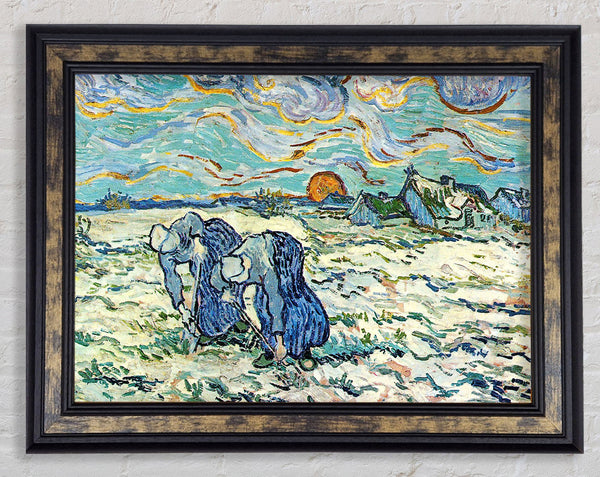 Van Gogh Two Digging A Grave In The Snow Framed Print
