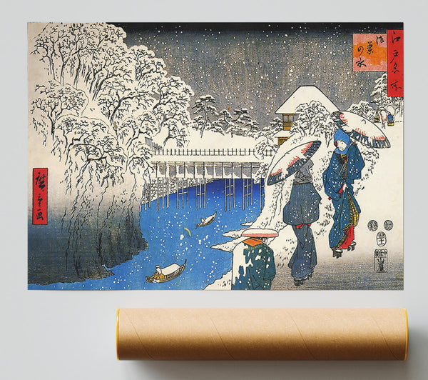 Hiroshige Two Ladies Conversing In The Snow Poster