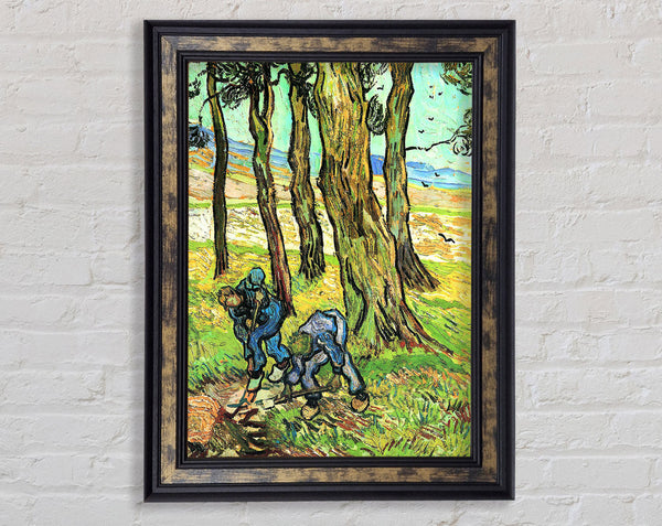 Van Gogh Two Men In Digging Out A Tree Stump Framed Print