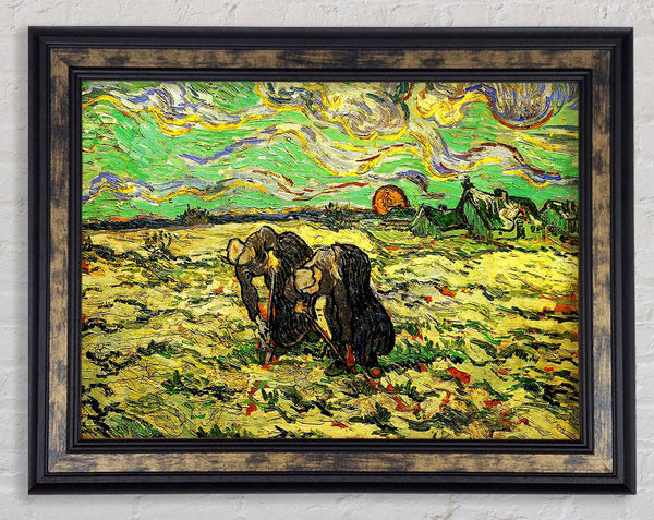 Van Gogh Two Peasant Women Digging In Field With Snow Framed Print