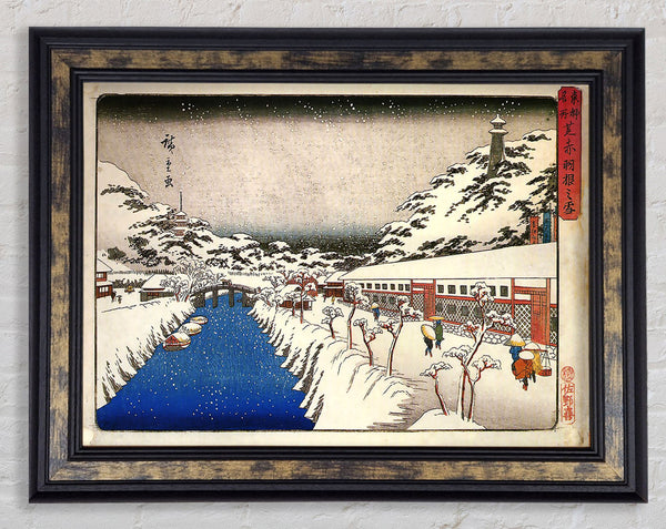 Hiroshige View Of A Canal In The Snow Framed Print