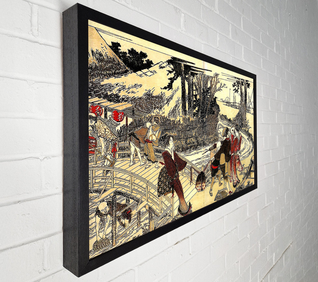  A Canvas Print of Hokusai Village Near A Bridge Canvas Art