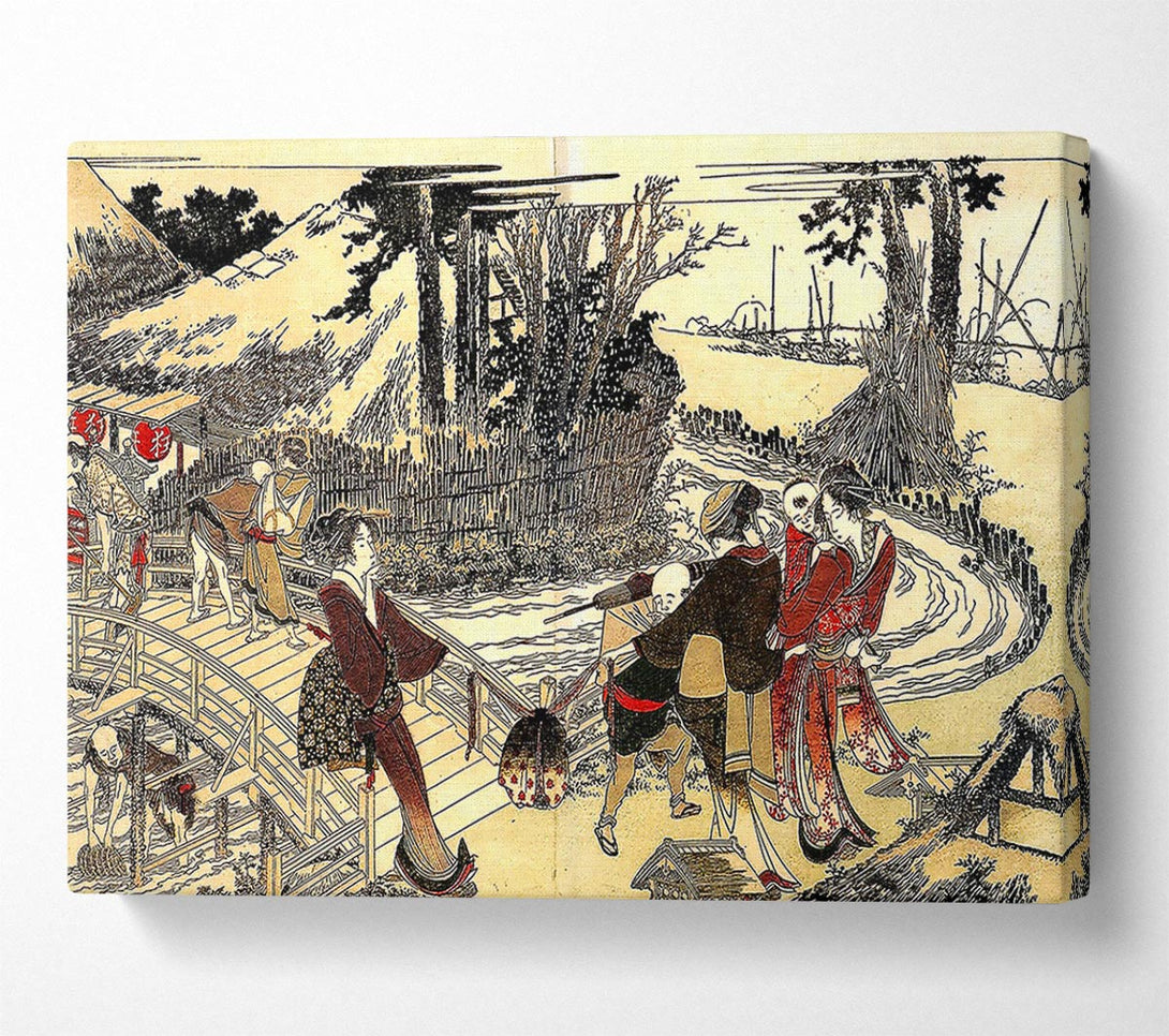  A Canvas Print of Hokusai Village Near A Bridge Canvas Art