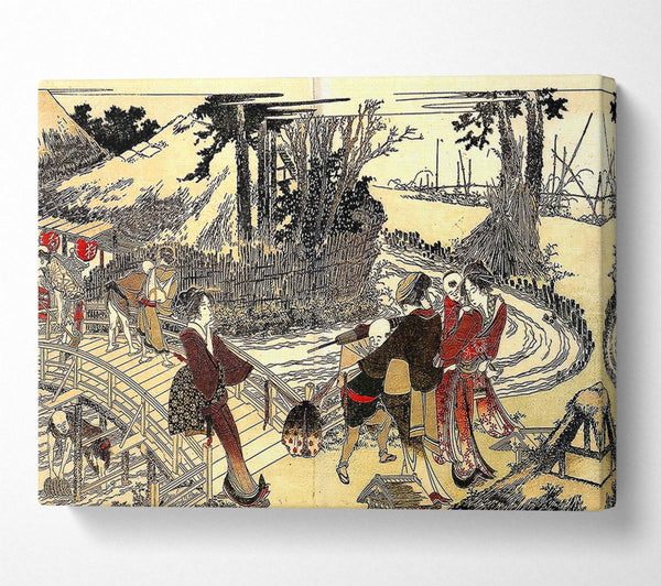  A Canvas Print of Hokusai Village Near A Bridge Canvas Art