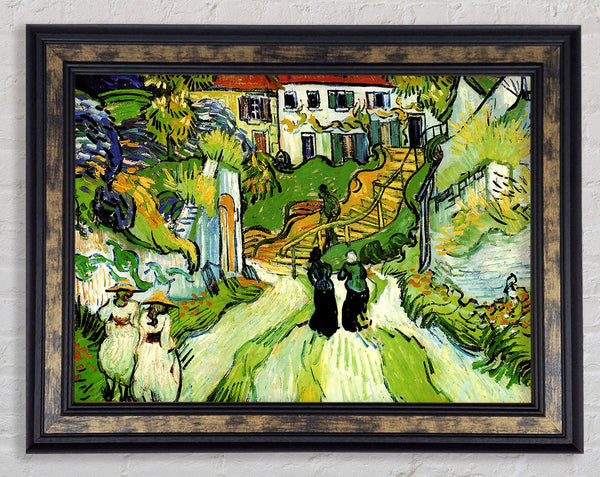 Vincent Van Gogh Village Street And Steps In Auvers With Figures Framed Print