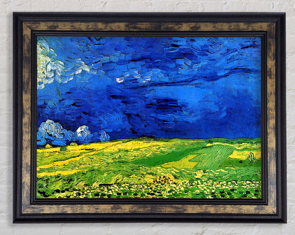 Van Gogh Wheat Field Under Clouded Sky Framed Print
