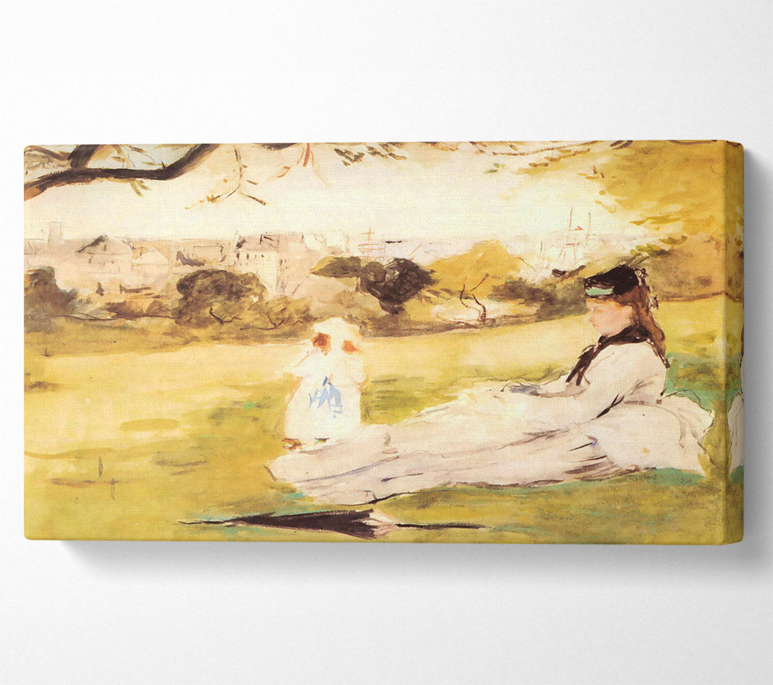  A Canvas Print of Morisot Woman And Child Sitting In A Field Canvas Art