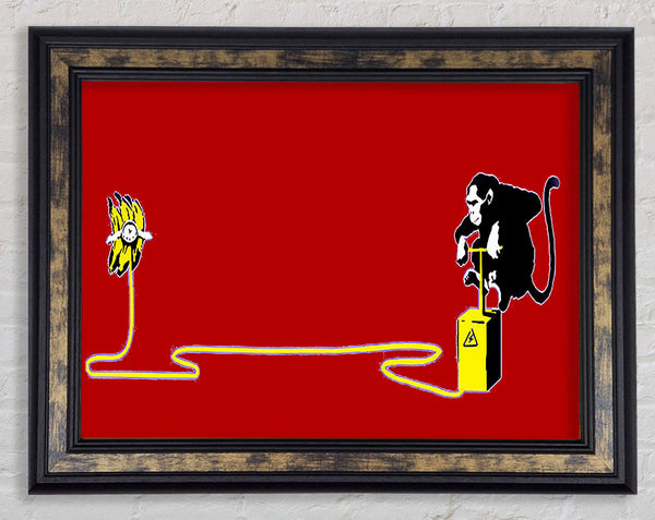 Banana Monkey Detonator Red Framed Print