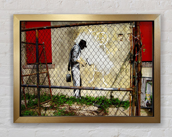 Banksy Behind The Fence Framed Print
