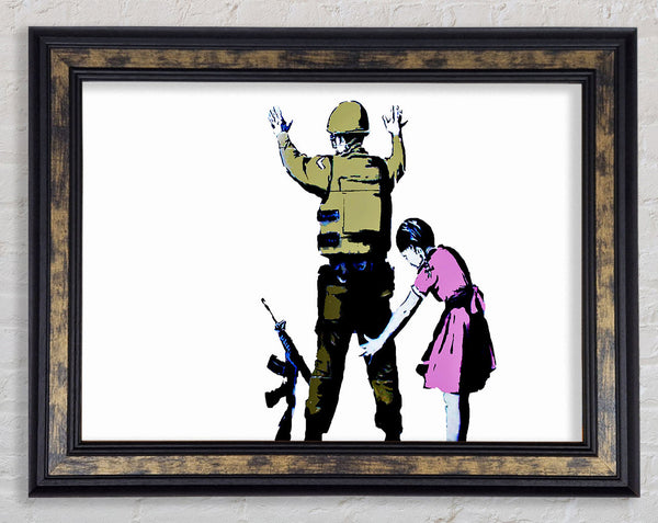 Child Frisking Soldier Framed Print