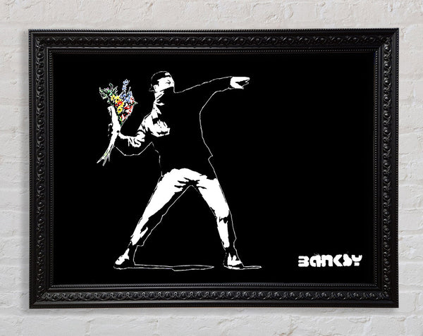 Banksy Flower Thrower Black Framed Print