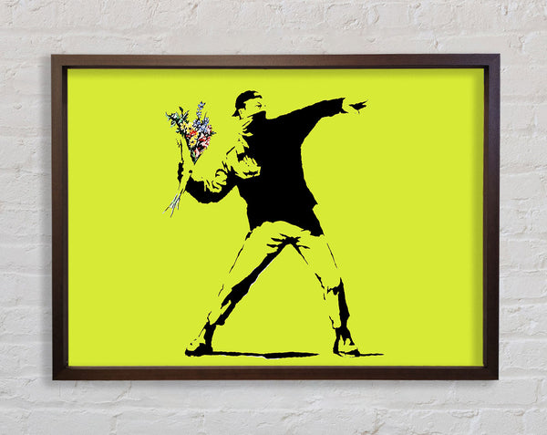 Banksy Flower Thrower Lime Green Framed Print