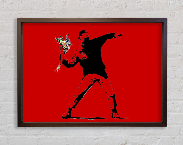 Banksy Flower Thrower Red Framed Print